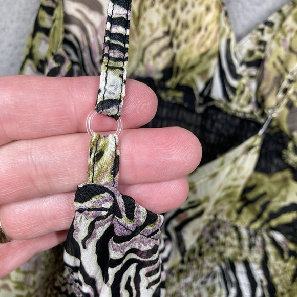 She's Cool Midi Sun Dress Womens Juniors XL Green Zebra Print‎ Babydoll Lined - Picture 12 of 14